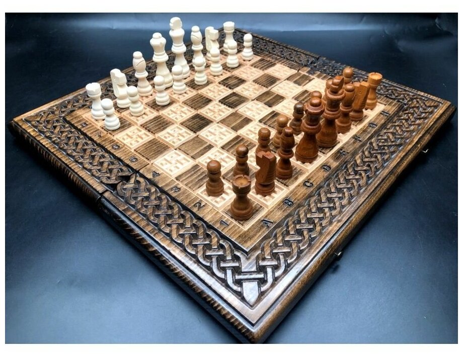 Шахматы Нарды Шашки деревянные "3 в 1" резные 42см