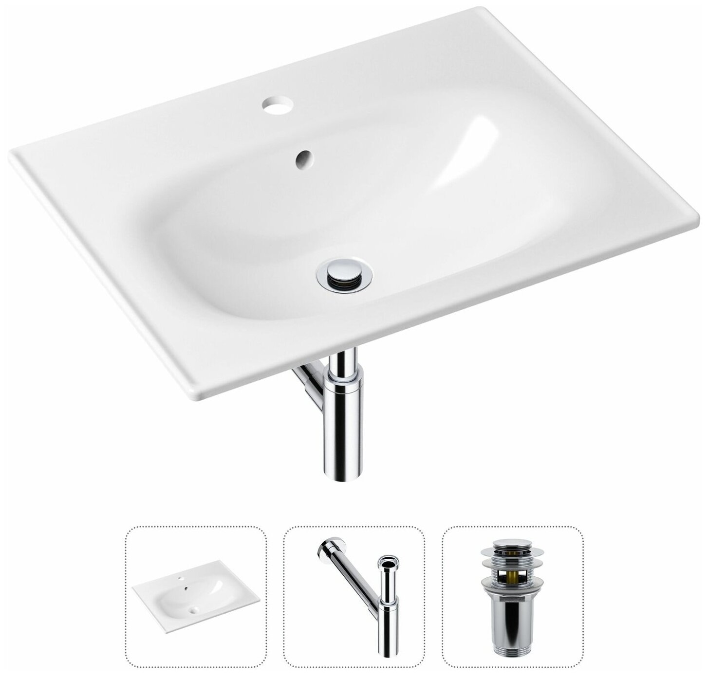 Врезная раковина в ванную Lavinia Boho Bathroom Sink 21520467 в комплекте 3 в 1: умывальник белый, донный клапан и сифон в цвете хром