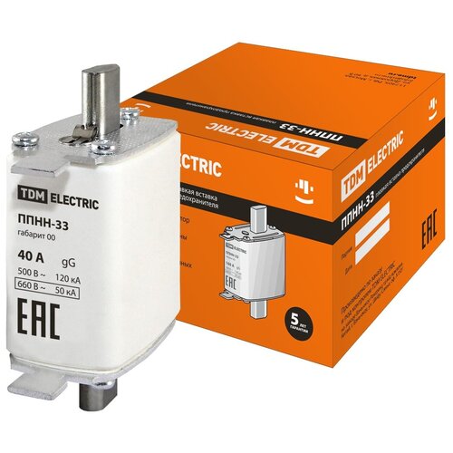 Плавкая вставка предохранителя ППНН-33, габарит 00, 40А TDM (упак.3шт)