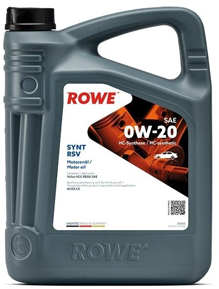 HC-синтетическое моторное масло ROWE Hightec Synt RSV SAE 0W-20, 5л. арт. 20260-0050-99