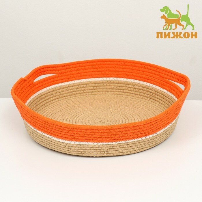 Пижон Экологичный лежак для животных (хлобчатобумажный),40 х 40 х 11 см, вес до 15 кг, оранжевый