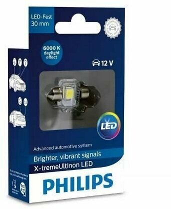 Лампа светодиодная Philips X-tremeUltinon LED 12 V, 6000 К, c5w SV8.5 Festoon 30mm.