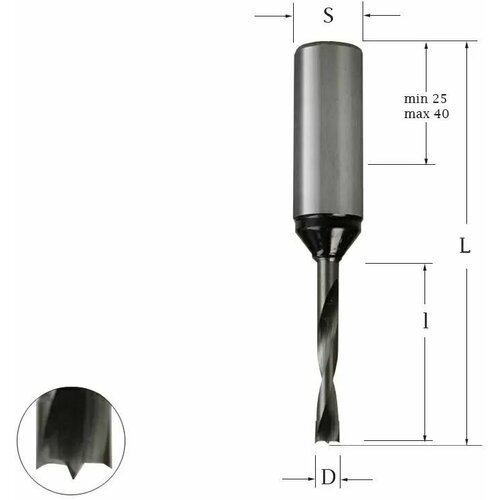 Сверло присадочное глухое для ЛДСП монолитное 3,5х57х10 правое