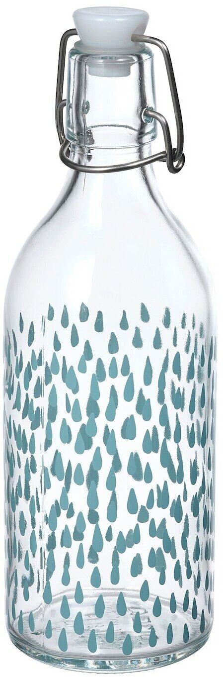 Бутылка для воды, для безалкогольных напитков ИКЕА КОРКЕН 500 мл стекло с рисунком/синий - фотография № 4
