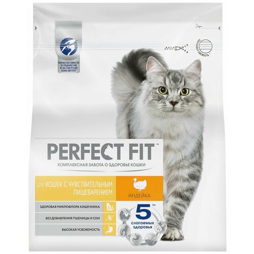 Сухой корм Perfect Fit для чувствительных кошек, индейка, 1,2 кг