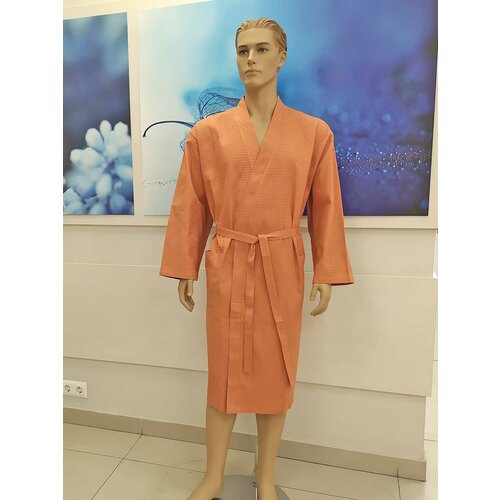Халат Фабрика швейных изделий №3, длинный рукав, карманы, пояс/ремень, размер 62, оранжевый