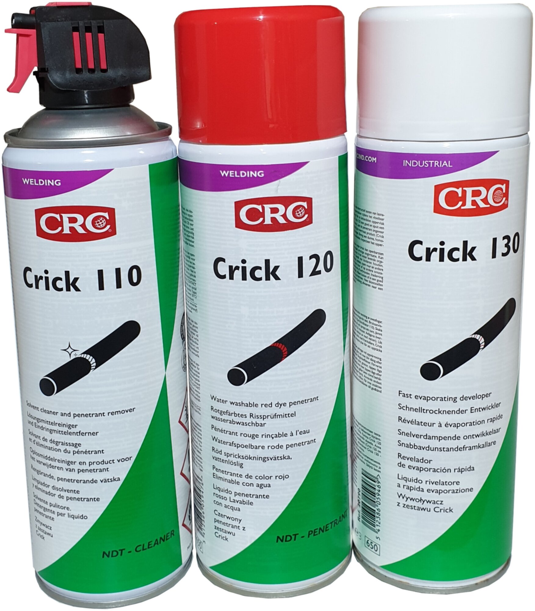 Набор для выявления дефектов сварки CRC Crick 110-120-130, 500+500+500 мл. Неразрушающий метод контроля сварного шва. - фотография № 1