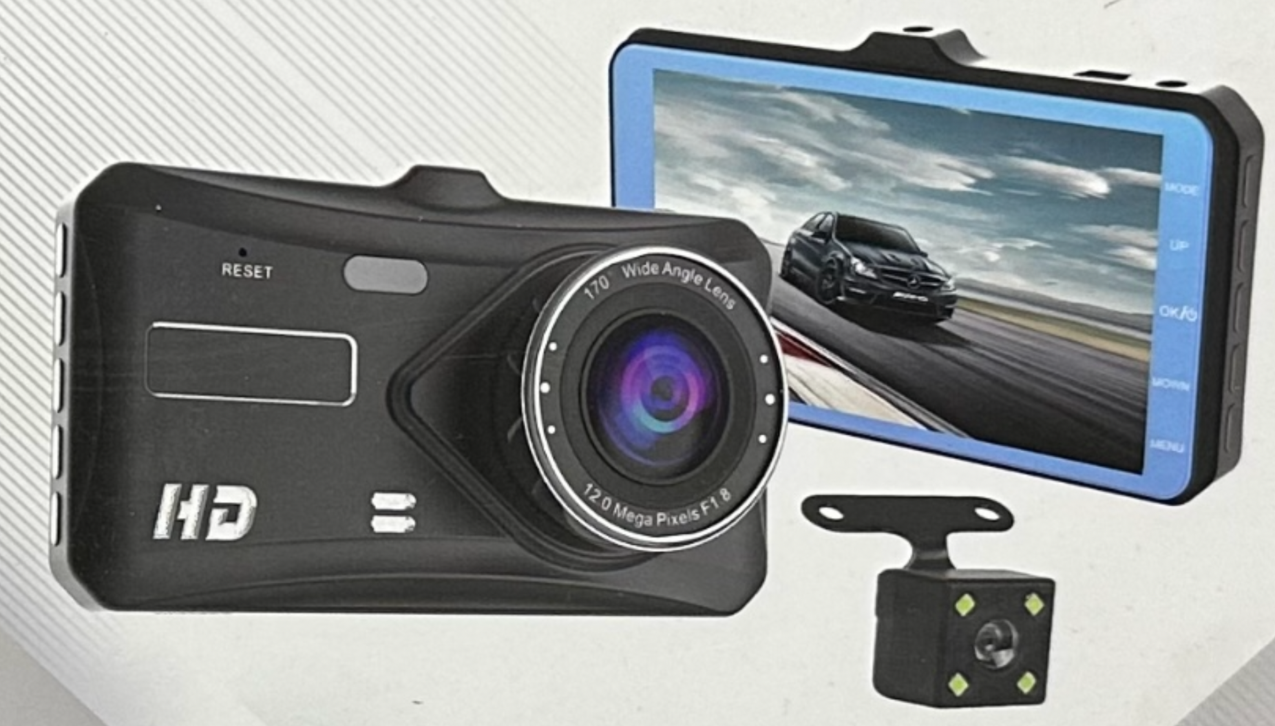 Автомобильный видеорегистратор Full HD 1080P с двумя объективами / Сенсорный 4 дюймовым IPS дисплей / G-Sensor / Камера заднего вида