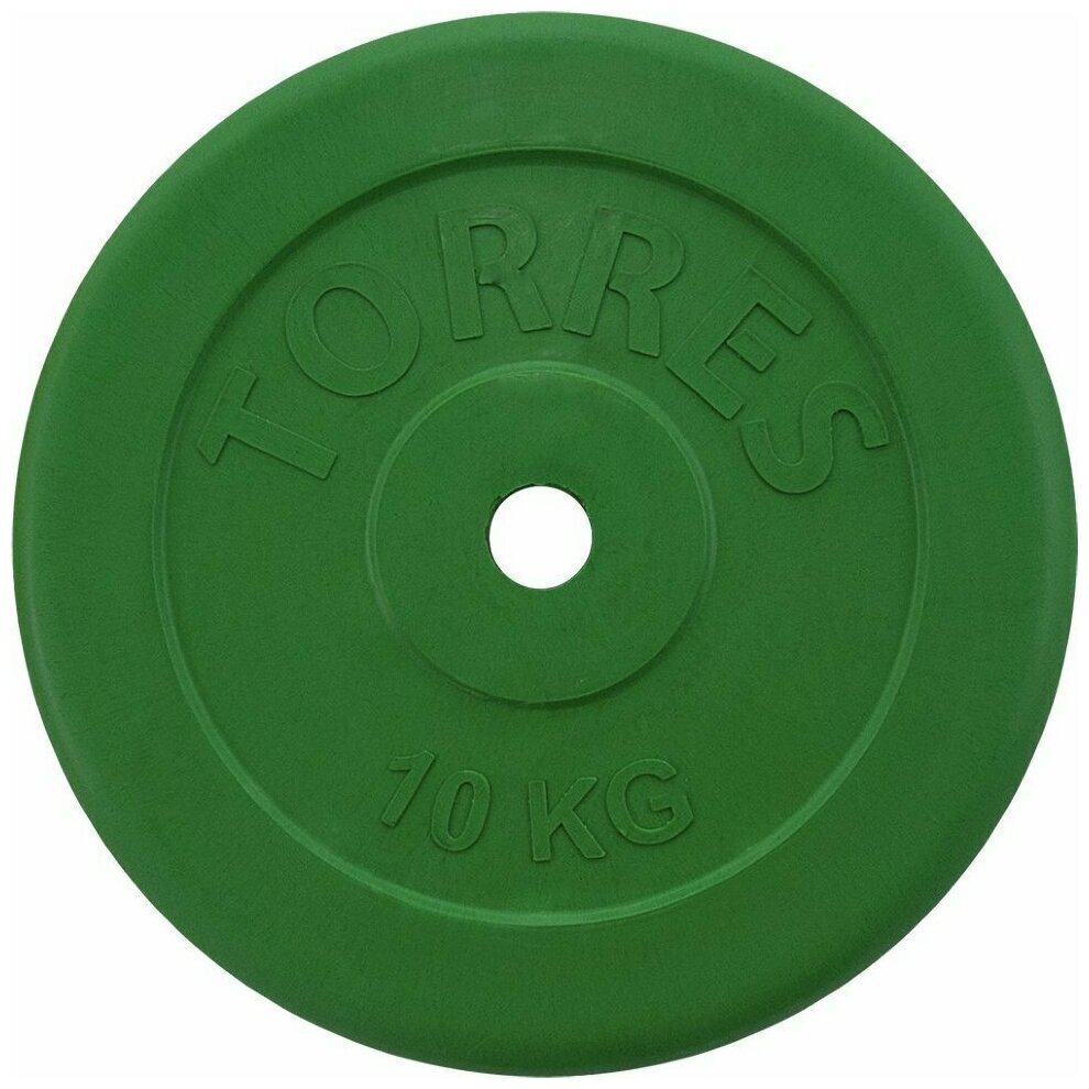Диск обрезиненный TORRES 10 кг, PL504110, d.25мм, , зеленый