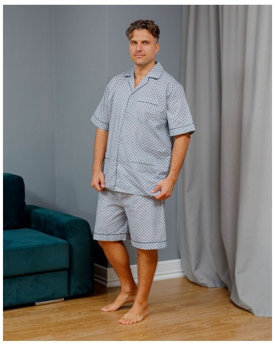 Пижама мужская с шортами и рубашкой на пуговицах хлопок_размер48 - фотография № 3