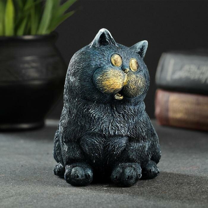 Фигура "Кот сидит" серо-голубой, 10х9х11см - фотография № 1