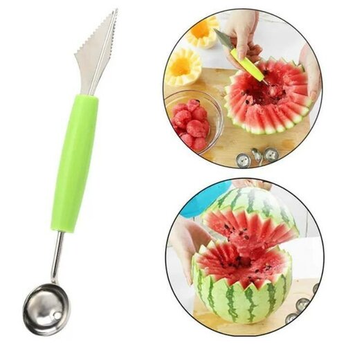Нож и ложка нуазетка для карвинга и фигурной нарезки фруктов и овощей, салатовый