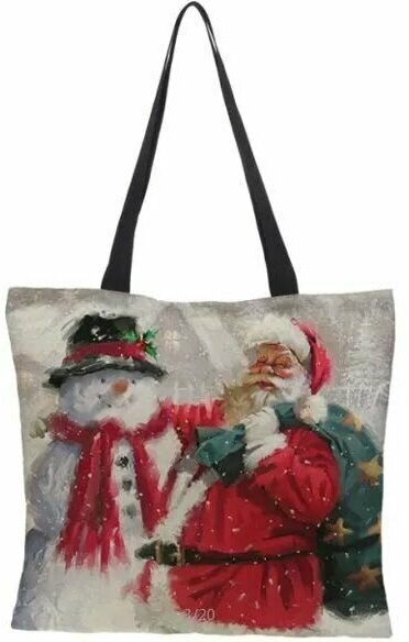 фото Сумка-шоппер с новогодним дизайном Homium NewYear, Comfort, черная ручка, 40*40см (Санта Клаус и Снеговик) (NY01shopper)