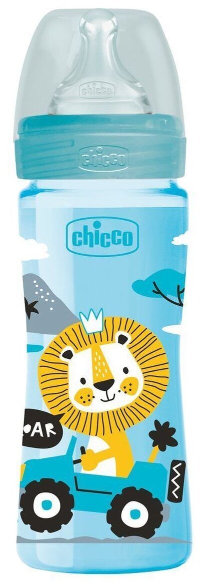 Бутылочка для кормления Chicco Well-Being Boy 2мес.+,с силиконовой соской средний поток, РР, 250мл./бутылка для кормления/для путешествий/бутылочка детская с соской/детская бутылка/для новорожденных/ бутылка для воды детская