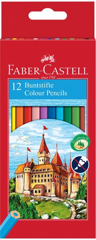 Карандаши цветные Faber-Castell "Замок", 12цв, шестигр, заточ, картон, европодвес