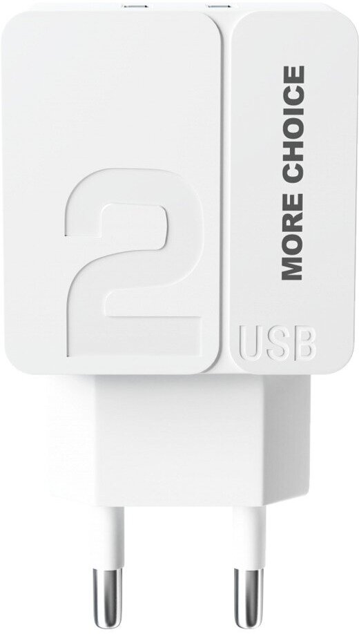 Сетевое зарядное устройство 2USB 2.4A для micro USB More choice NC46m 1м White White