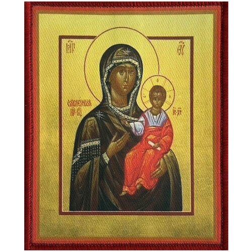 освященная икона божией матери смоленская 16 13 см на дереве Шеврон Смоленская икона Божией Матери на липучке, 8x10 см