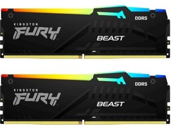 Оперативная память Kingston DDR5 64Gb (2x32Gb) 6000Mhz pc-48000 FURY Beast Black RGB CL40 1.35V (KF560C40BBAK2-64)