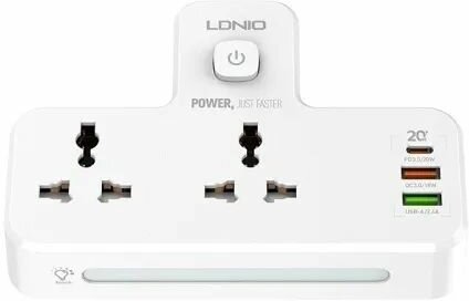 Сетевой фильтр Ldnio SC2311 2 Sockets + LED Ночник 3xUSB QC 3.0+PD 3.0 20W White LD_B4613 - фотография № 4