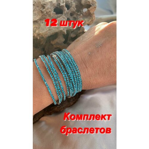 Браслет, кристаллы Swarovski, стразы, 12 шт., размер 16 см, голубой