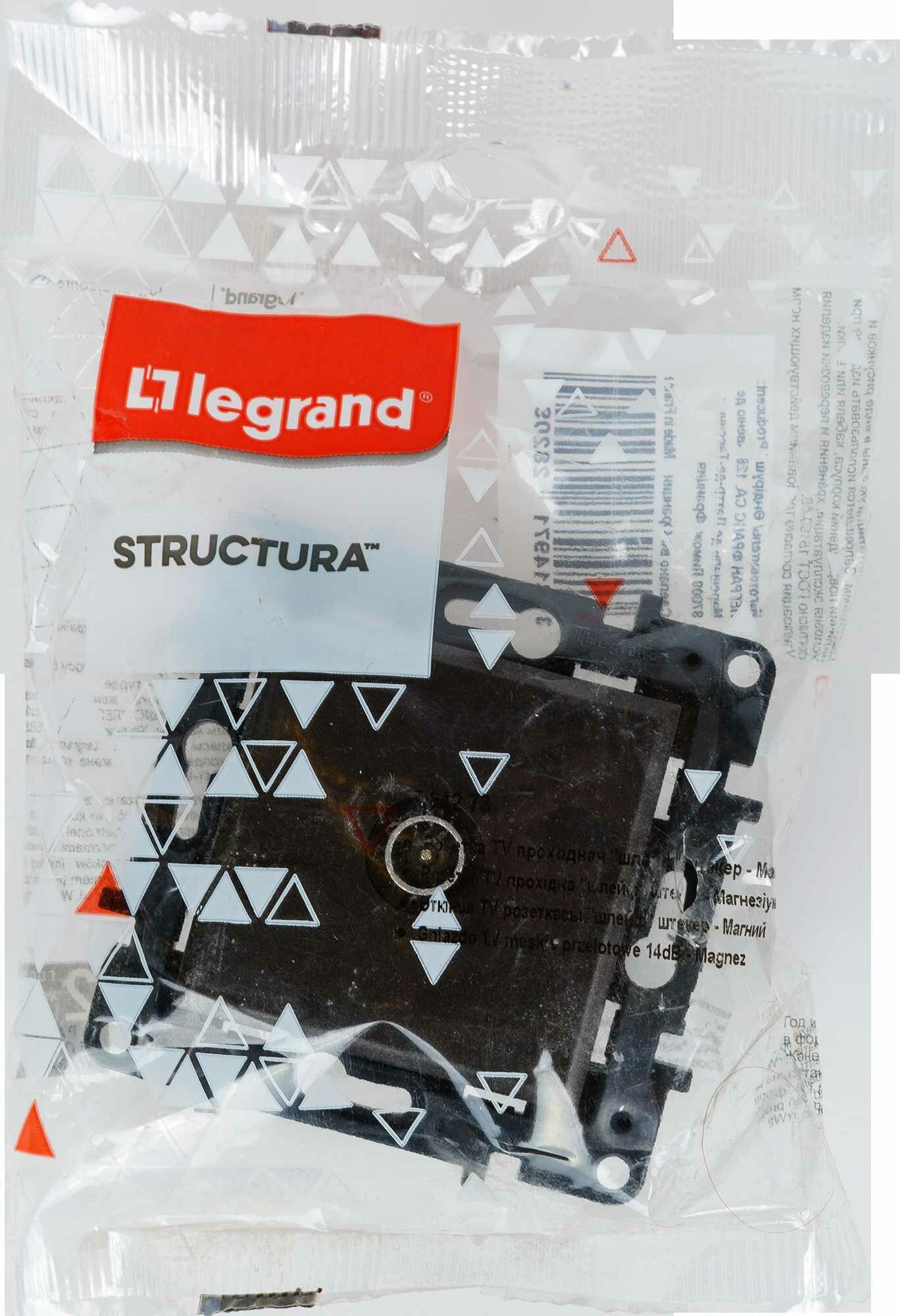 ТВ-розетка проходная встраиваемая Legrand Structura шлейф, цвет магнезиум - фото №2