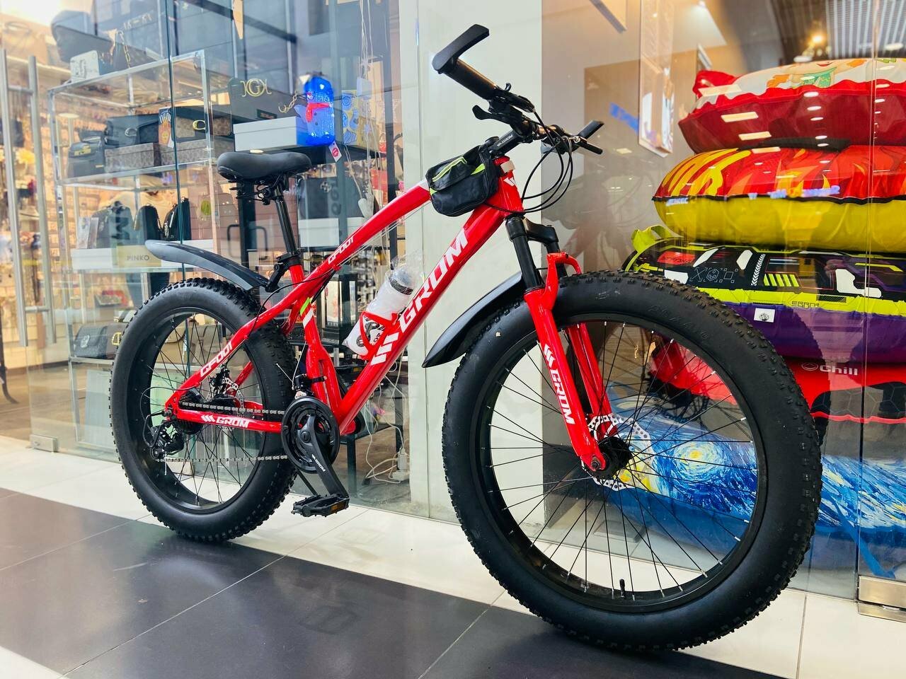 Fatbike Горный велосипед Фэтбайк GROM, 26*4.0 дюймов / взрослый, мужской и женский для прогулки / скоростной, спортивный велик для подростков красный