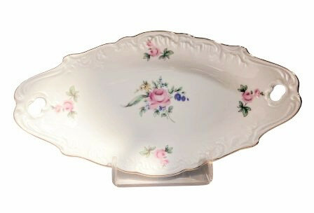 фото Блюдо 25 см овальное с ручками Cmielow "Рококо /Мейсенский букет /отводка золото" / 327666