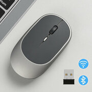 Беспроводная компьютерная мышь Faiz Full с бесшумным нажатием клавиш с ультратонким дизайном / Bluetooth 5.2 + 2.4Ghz / Gray