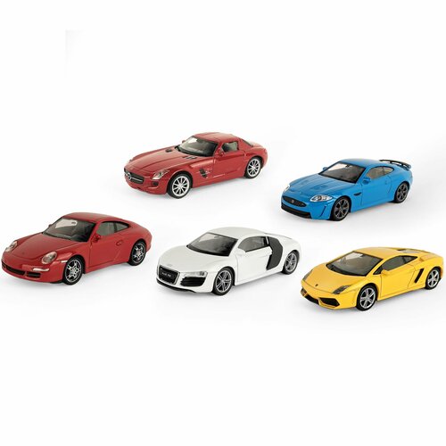 фото Набор welly 1:43 lamborghini gallardo porsche 911 audi r8 mercedes-benz sls jaguar xk 5 шт