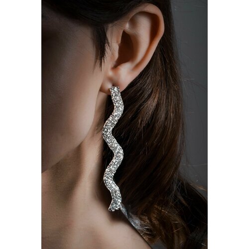 Серьги , искусственный камень, белый, серебряный