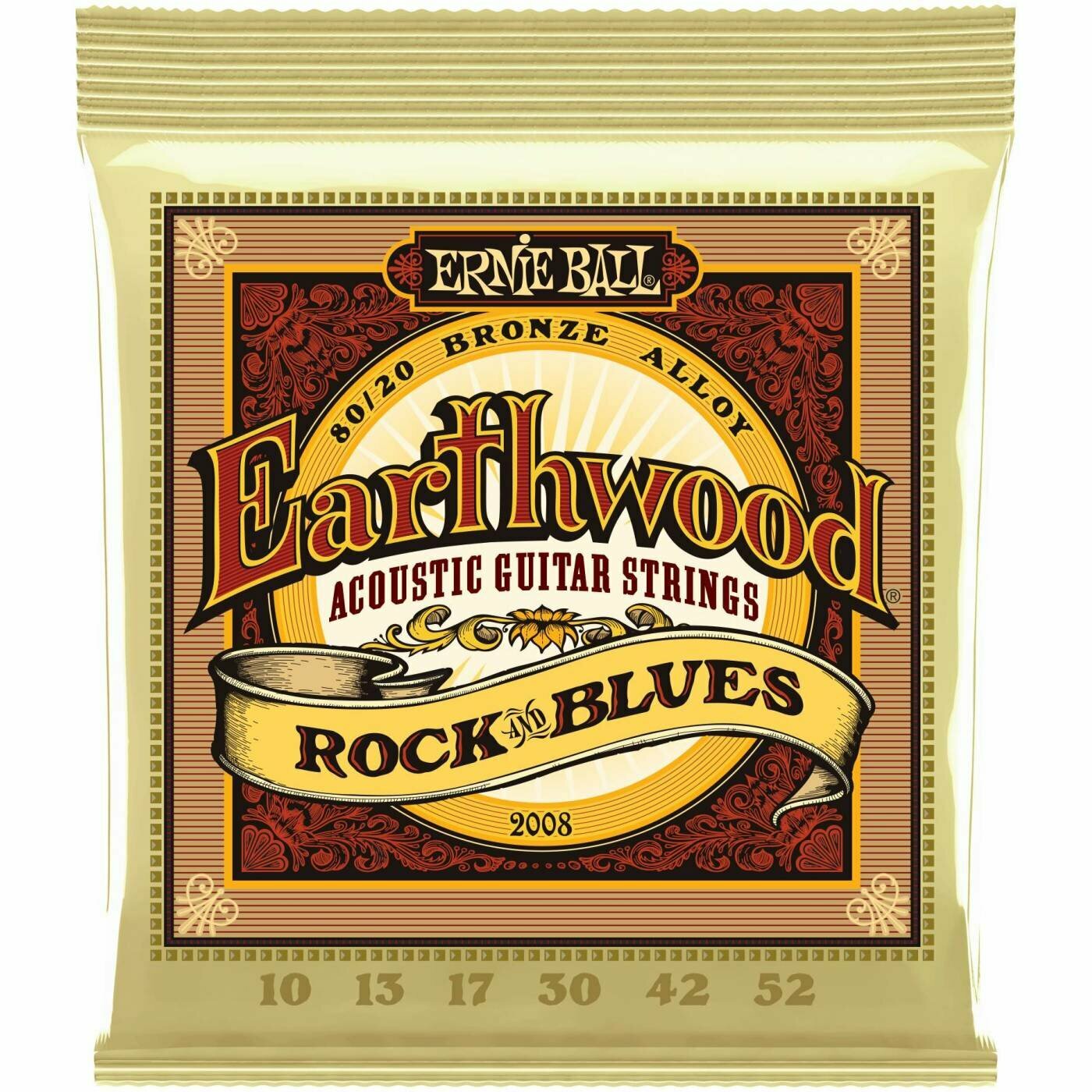 Cтруны для акустической гитары ERNIE BALL 2008 Earthwood 80/20 Bronze Rock&Blues 10-52