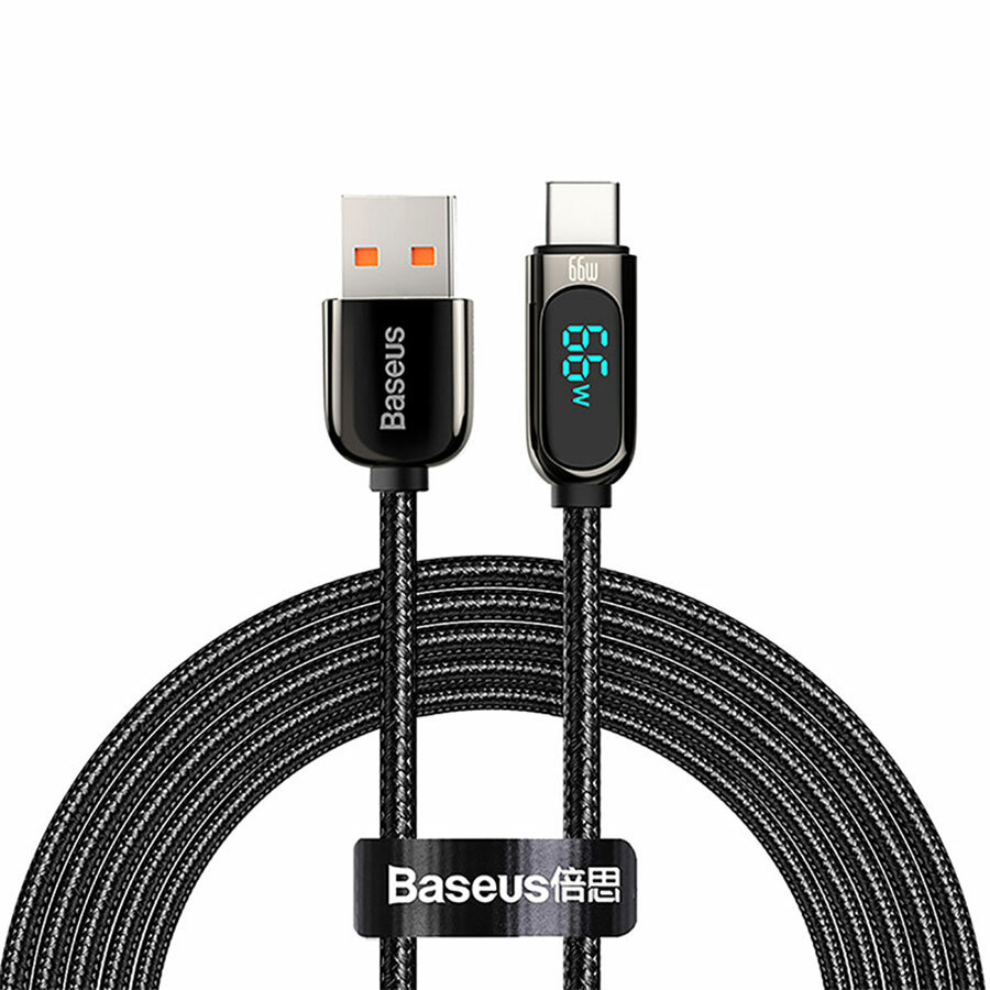 Кабель USB BASEUS Display Fast Charging USB - Type-C, 66W, 2 м, черный