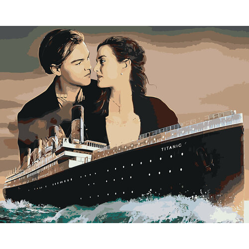 Картина по номерам ЖПН на холсте с подрамником Титаник: Джек и Роза с кораблем, Раскраска 40x50 см картина по номерам жпн на холсте с подрамником титаник джек и роза 3 раскраска 40x50 см мужчины девушки любовь люди фильмы