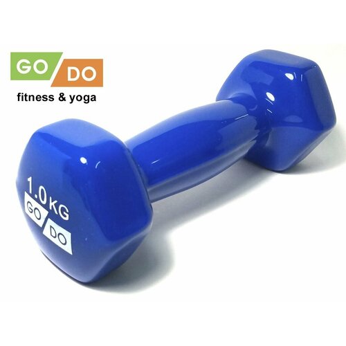 Гантель GO DO в виниловой оболочке. Вес 1 кг. (Синий)