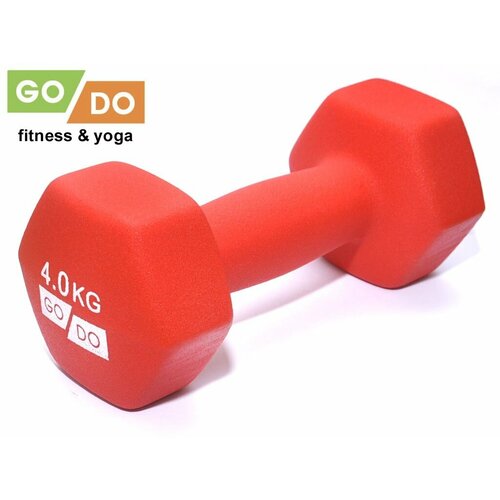 Гантель GO DO в виниловой матовой неопреновой оболочке. Вес 4 кг. (Красный)