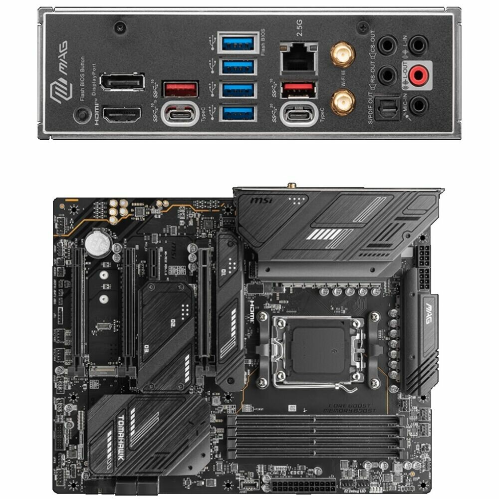 Материнская плата MSI MAG X670E Tomahawk WiFi Socket-AM5 AMD X670 4xDDR5 4xSATA3 RAID 4xM.2 3xPCI-E16x 6xUSB3.2 2xUSB3.2 Type C DP HDMI WiFi 2.5Glan ATX Ret