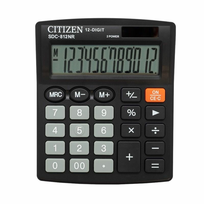 Калькулятор настольный Citizen SDC-812NR, 12 разрядов, двойное питание, 102*124*25 мм, черный