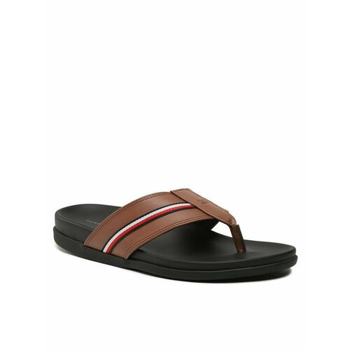 Шлепанцы TOMMY HILFIGER, размер EU 41, коричневый new women comfort sandal anti slip sandals slippers mules square toe cross strap open toe slides outdoor leather flip flop 35 41