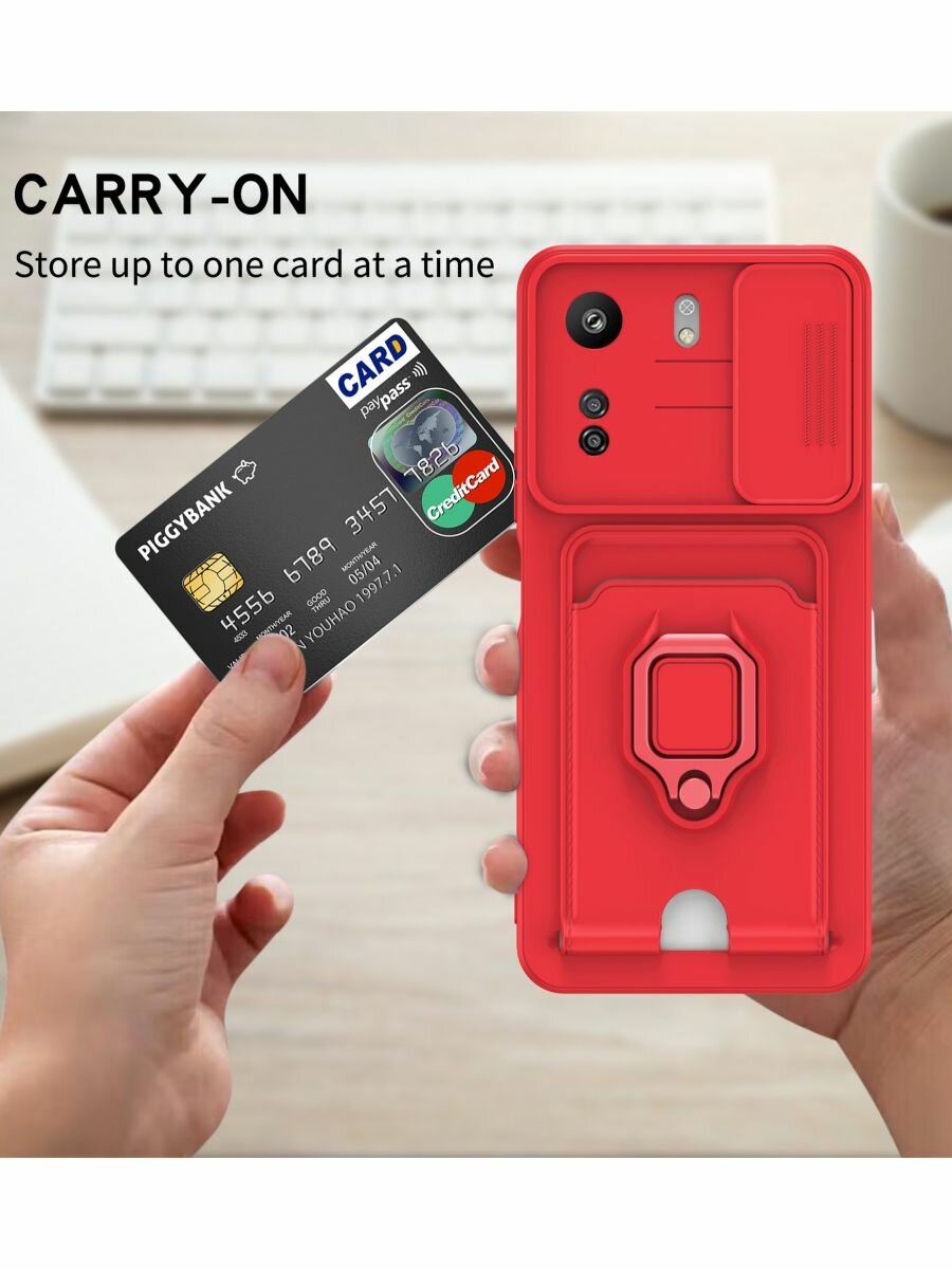 Hold чехол с картой кольцом магнитом и защитой камеры Redmi 13C / Poco C65 Черный — фото 1