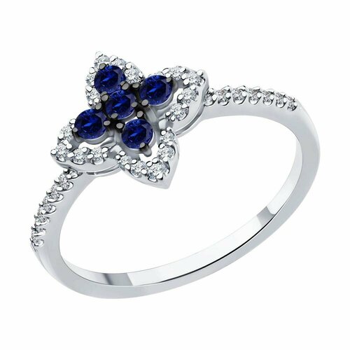 Кольцо Diamant online, белое золото, 585 проба, бриллиант, сапфир, размер 16.5, синий