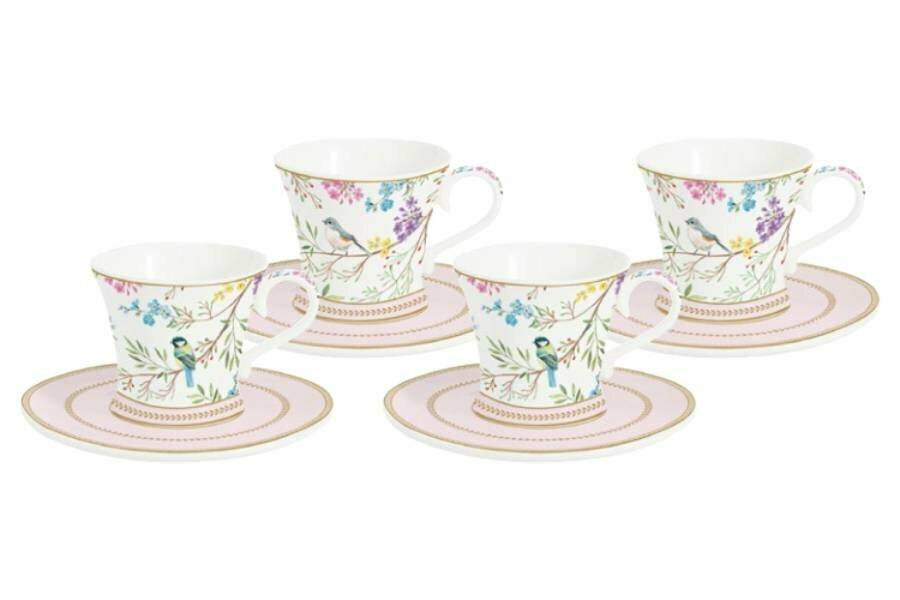Набор чашек с блюдцами Пение птиц 008 л 4 шт (Easy Life Китай)