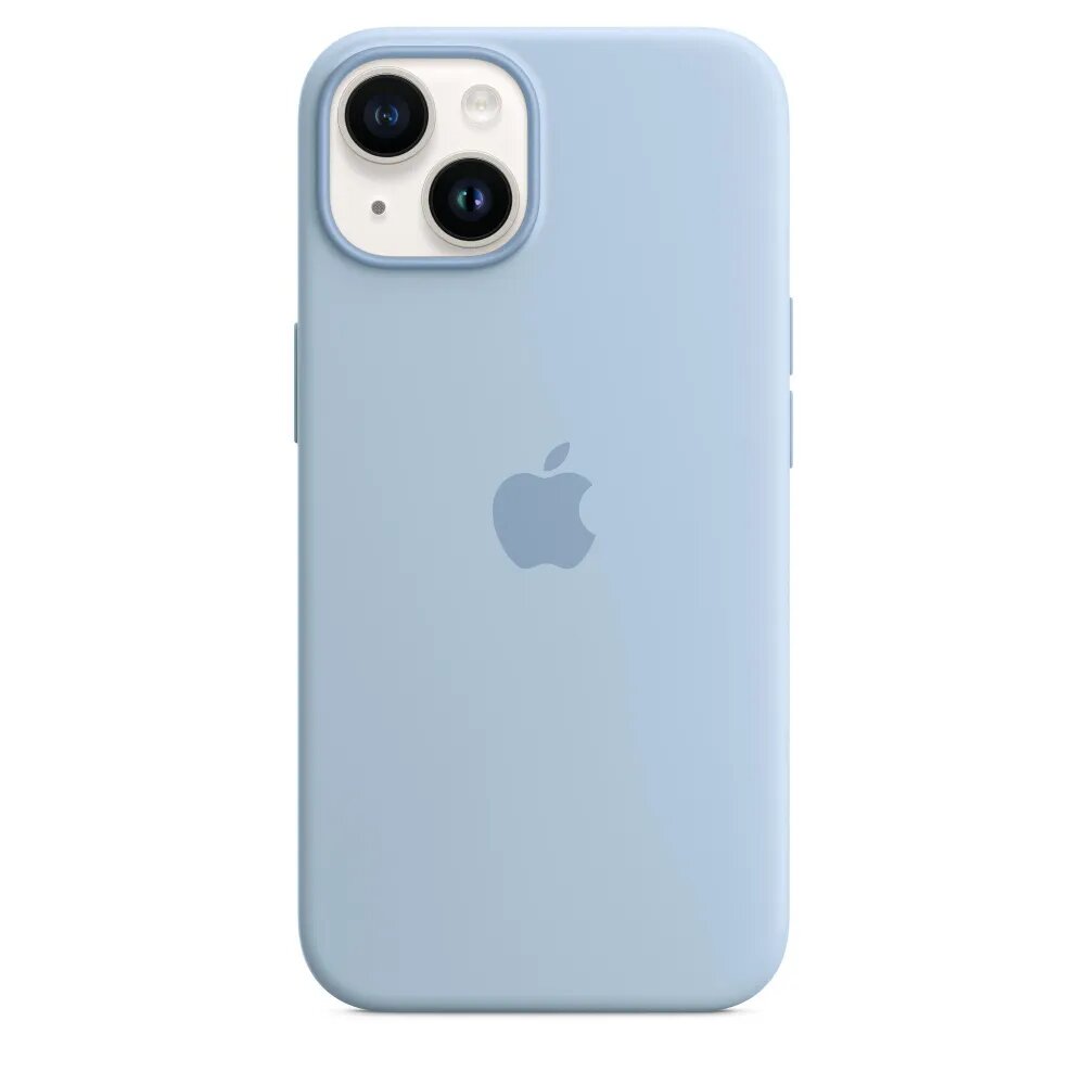 Чехол силиконовый MagSafe для iPhone 14 Sky с анимацией NFC, Silicone case MagSafe для айфон 14 - Голубой
