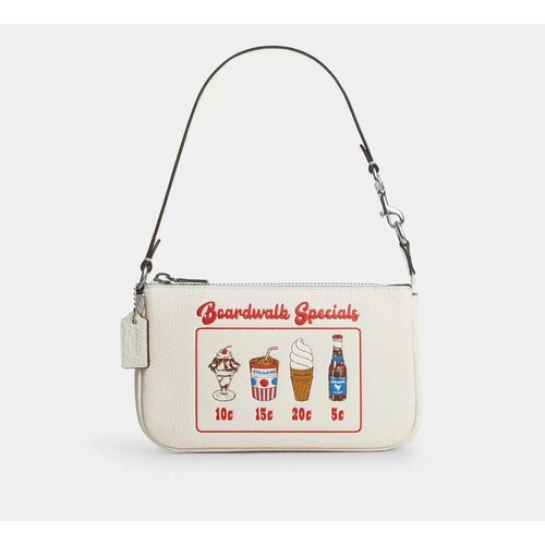 фото Сумка багет coach, фактура зернистая, белый