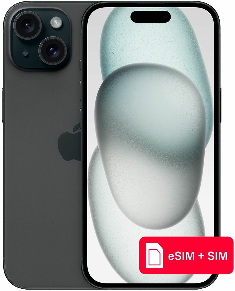 Смартфон Apple iPhone 15 128Gb eSIM + SIM black — фото 1