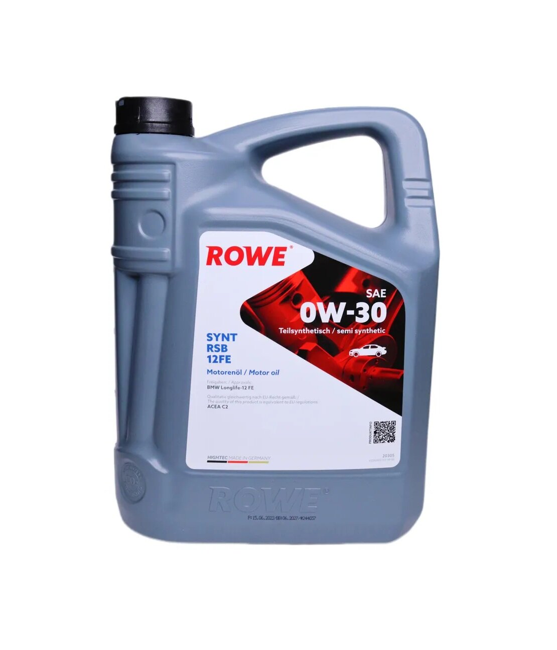 Моторное масло синтетическое ROWE HIGHTEC SYNT RSB 12FE SAE 0W-30, 5 литров