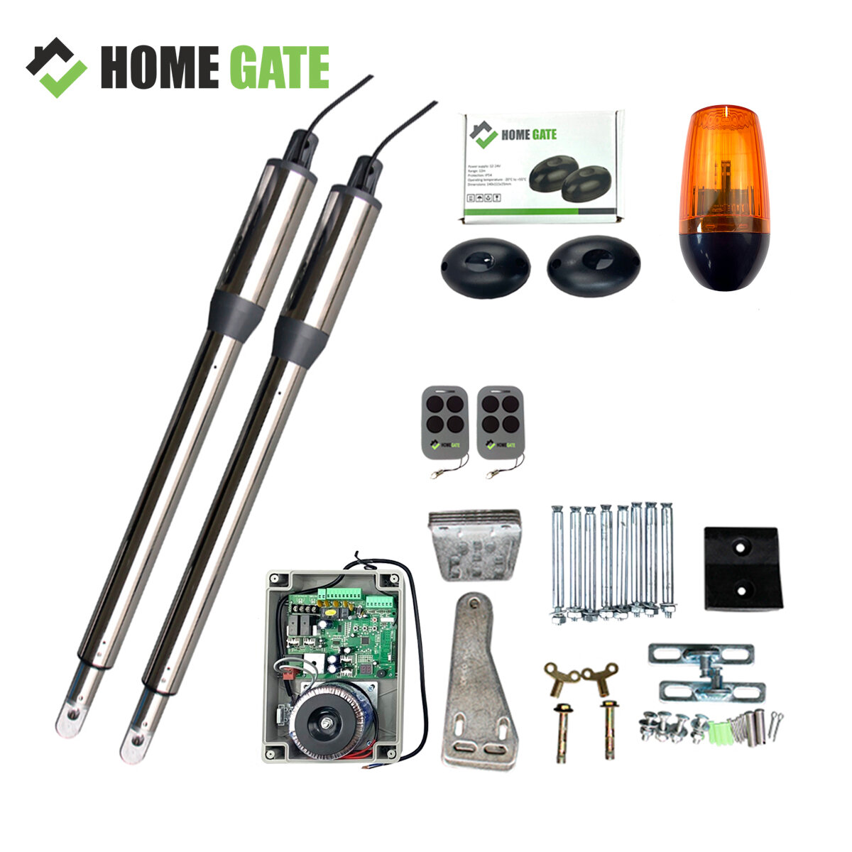 Привод для распашных ворот Home Gate 200DC + сигнальная лампа + фотоэлементы. Автоматика для распашных ворот.