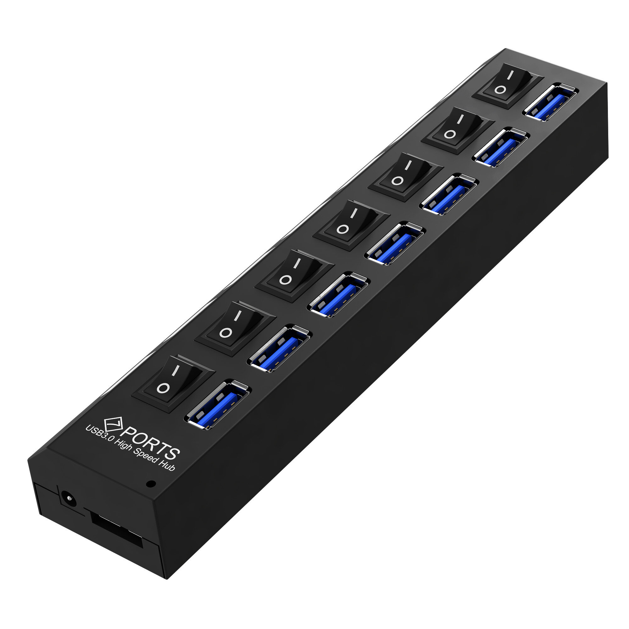 Активный USB-концентратор (Хаб) на 7 порто с питанием GSMIN AR-21 USB 3.0 + 6x USB 2.0 с сетевым адаптером (50 см) (USB 3.0 - AM/MicroBM) (Черный) — фото 1