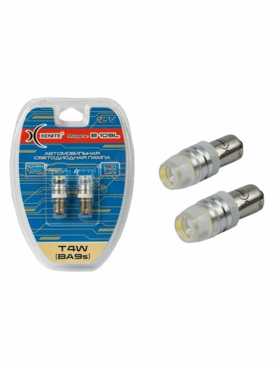 Лампа светодиодная T4W (BA9S) B109L, 90Lm 5000К (2 шт.), Xenite 1009354