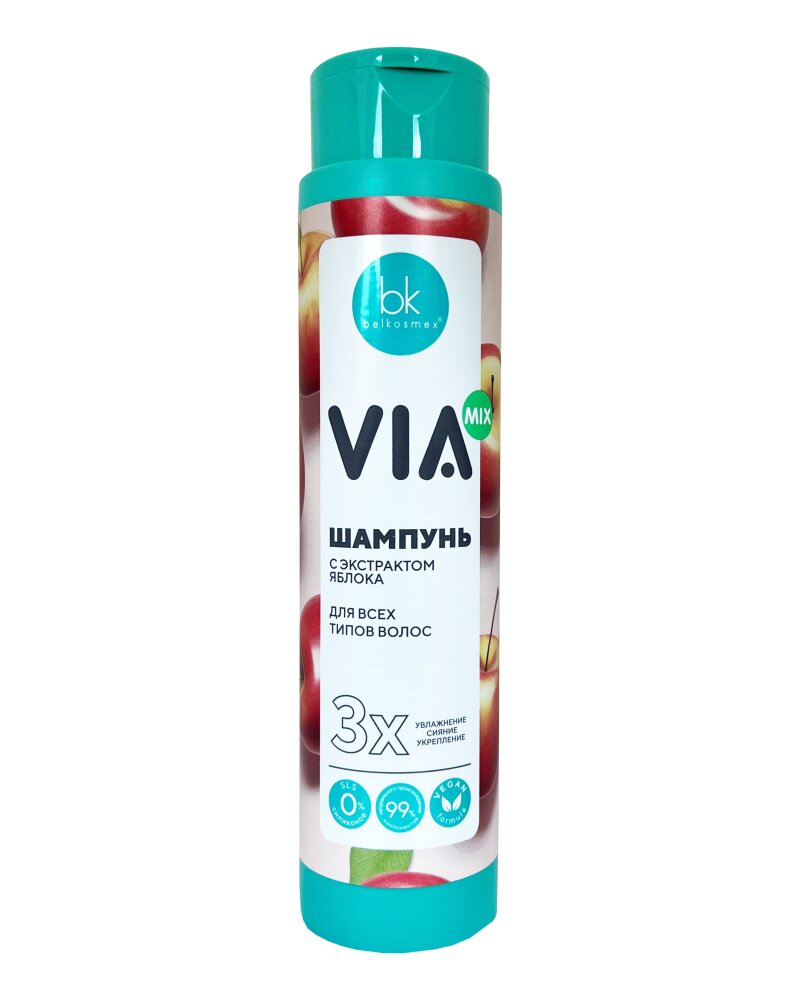 Шампунь VIA mix для всех типов волос, с экстрактом яблока, 390 г, Белкосмекс