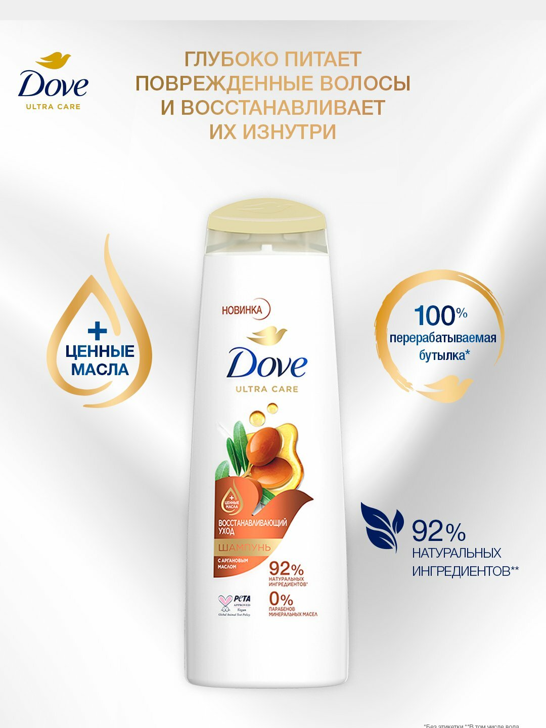 Dove шампунь для волос женский, 400 мл, интенсивное питание и восстановление, 2 варианта